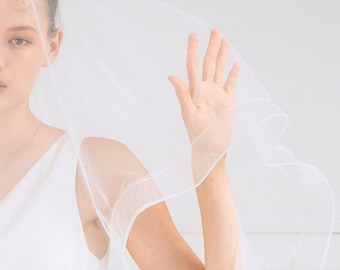Horsehair Edge Bridal Veil, Crinoline Trim, Soft Tulle, Blusher