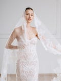 Cathedral Chantilly Lace Bridal Veil, Mantilla Wedding Veil with Comb, 2 Tier Veil with Blusher, Miss World-Recommended Ivory Church Veil