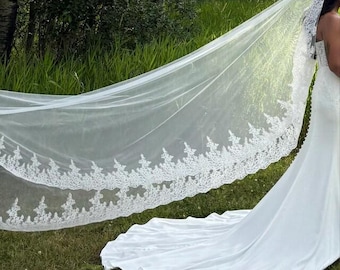 Mantilla de encaje Chantilly – Velo de novia catedral, tul suave