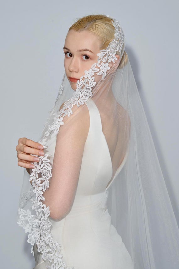 Floral Lace Cathedral Wedding Veil Stunning Floral Lace with Sequins Cathedral Veil Bridal Veil  main image 4