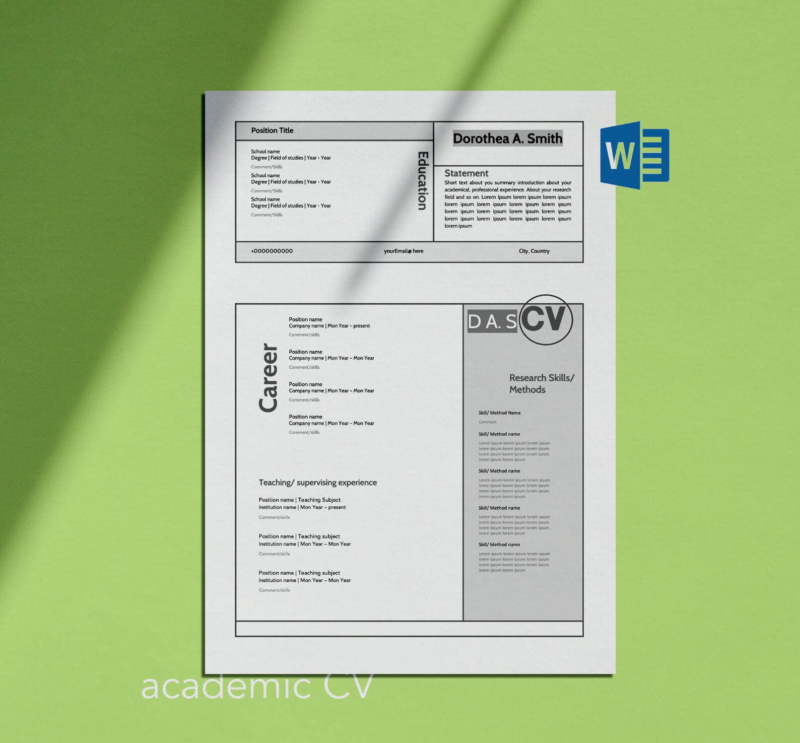 Academic Resume Template | Academic CV | Researcher CV | Phd | Research ...