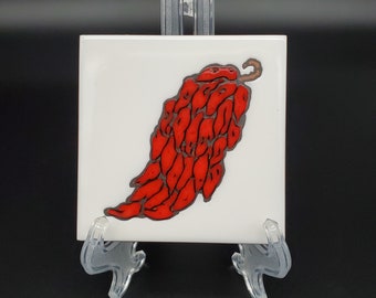 Vintage Cleo Teissedre hand painted red chili pepper ceramic tile