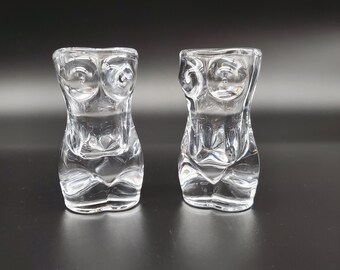 pair of vintage nude lady clear shot glasses