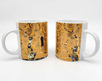 gorgeous pair of vintage Gustav Klimt Tree of Life ceramic gold mugs