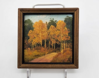 antique Willard J. Page "Aspen Trail" framed original miniature oil painting