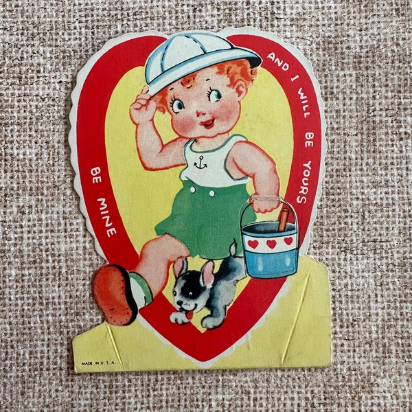 Vintage Valentine 1937 Sailor Boy With Puppy