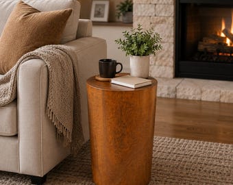 Solid Wood Tree Stump Accent Table, Rustic Farmhouse Plant Stand Pedestal