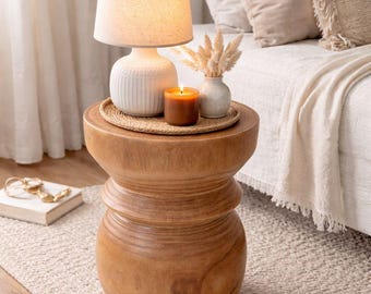 Small Solid Wood Stump Side Table 15.75"H Rustic Round End Table
