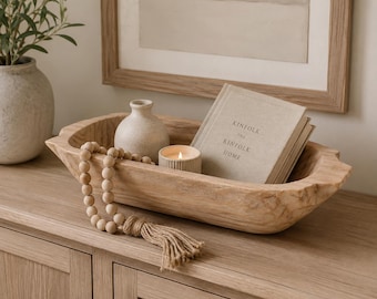 Handcrafted Wooden Dough Bowl Centerpiece, Farmhouse Rustic Wood Tray