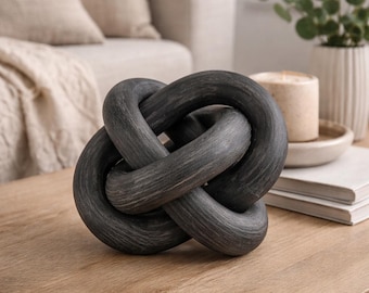 Sculpture de noeuds en bois massif, élément décoratif moderne entrelacé, ornement de maison minimaliste