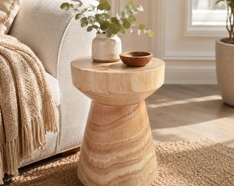 Solid Wood Tree Stump Side Table, Rustic Farmhouse Accent Stand