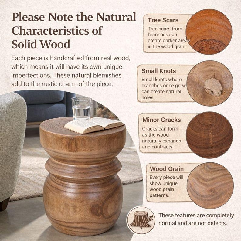 Small Solid Wood Stump Side Table 15.75"h Rustic Round End Table - Etsy