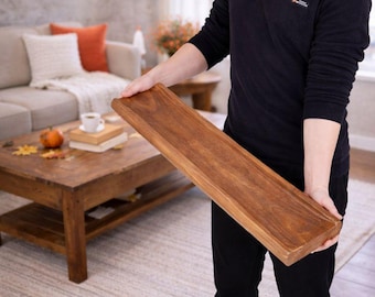 Long Wooden Dough Bowl, Handcrafted Farmhouse Table Centerpiece Decor