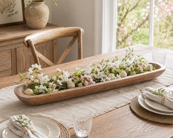 Handcrafted 40-Inch Wooden Dough Bowl, Farmhouse Table Centerpiece Tray