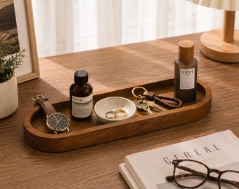 Handcrafted Wooden Tray, Rustic Farmhouse Centerpiece, Entryway Organizer, Long Oval Bowl
