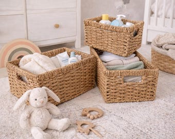 Seagrass Storage Basket Set of 3 Handwoven Natural Home Decor Organizer