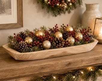 Handcrafted Solid Wood Dough Bowl, Farmhouse Table Centerpiece, Rustic Tray