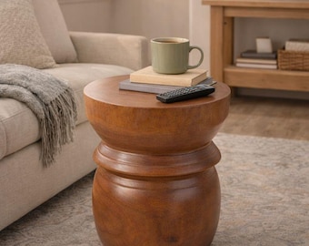 Small Brown Wood Stump Side Table 15.75"H Rustic Round End Table