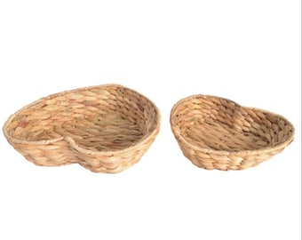 Lot de 2 plateaux tissés en forme de coeur tissés à la main, décoration naturelle naturelle pour la maison