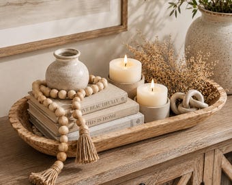 Handcrafted Solid Wood Dough Bowl, Rustic Farmhouse Centerpiece, Coffee Table Tray