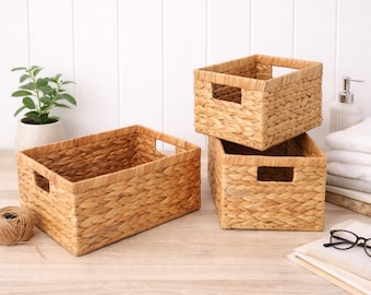 Water Hyacinth Storage Basket Set of 3 Handwoven Natural Home Decor