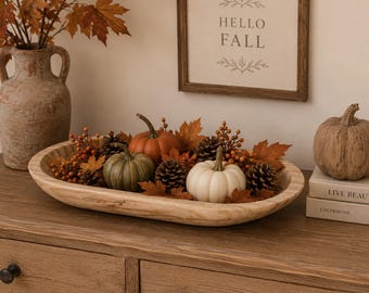 Hand Carved Wooden Dough Bowl, Rustic Farmhouse Centerpiece, Large Wood Tray