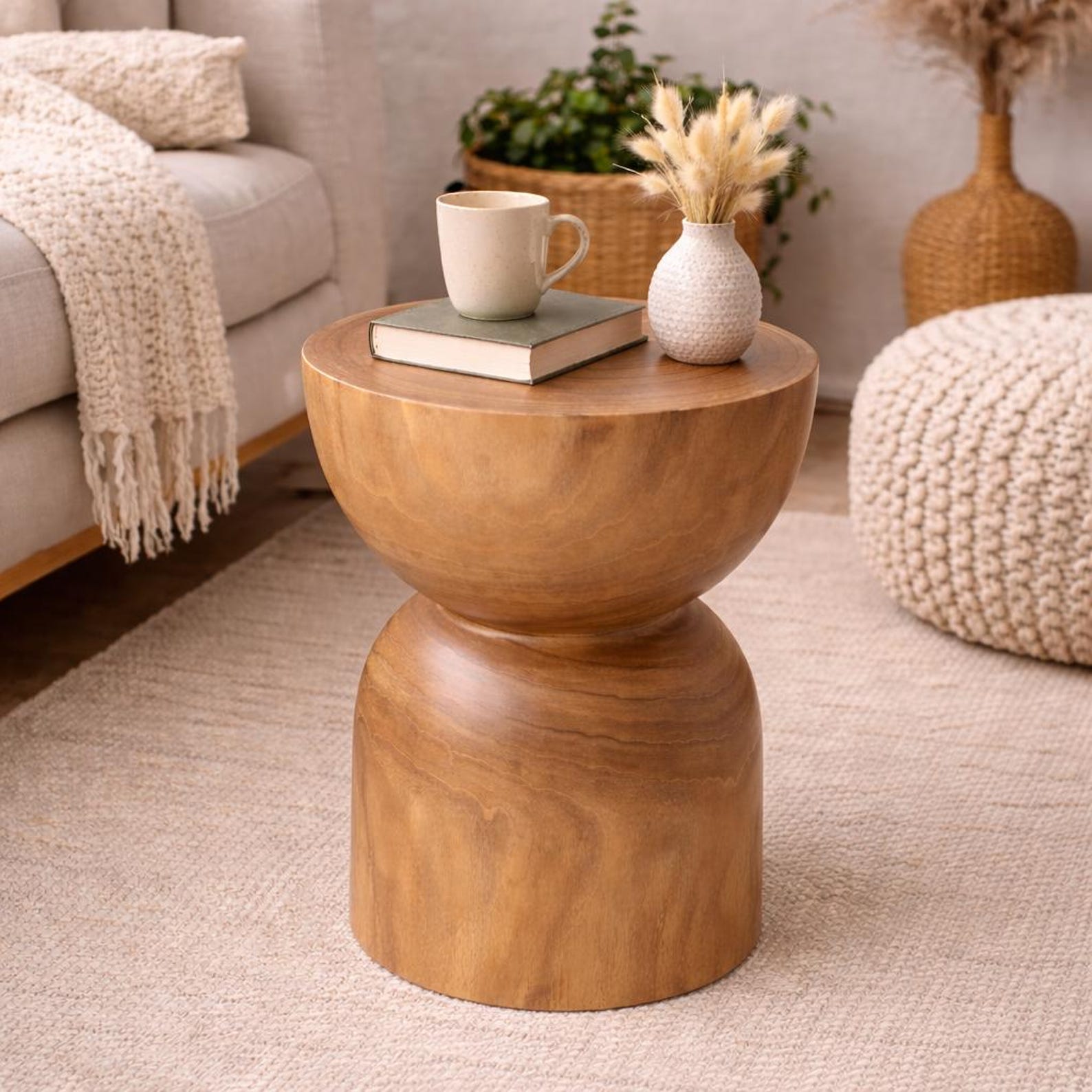 Solid Wood Side Table 15.8"h Round Rustic Accent Table - Etsy