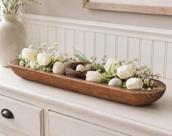 Handcrafted Solid Wood Dough Bowl, Long Farmhouse Centerpiece, Rustic Table Decor