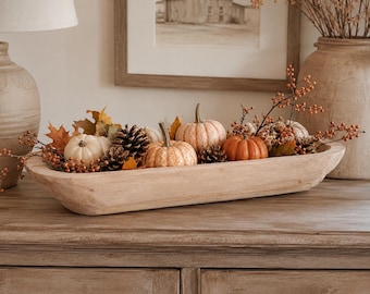 Hand Carved Wooden Dough Bowl, Farmhouse Centerpiece, Rustic Coffee Table Decor