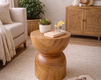 Solid Wood Side Table 15.8"H Round Rustic Accent Table
