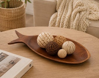 Handcrafted Fish Shaped Wooden Tray, Rustic Farmhouse Table Centerpiece, Entryway Catchall Decor