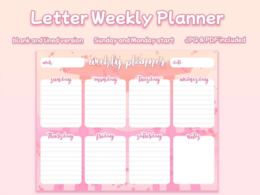 Weekly Printable Planner Letter Download PDF Pink - Etsy