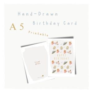 Cartão de aniversário exclusivo desenhado à mão, formato PDF