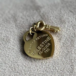 Pendentif coeur et clé Palestine plaqué or 18 carats pour collier | Bijoux Falastin Al Qods | Cadeau palestinien pour elle | Les bénéfices ont été reversés