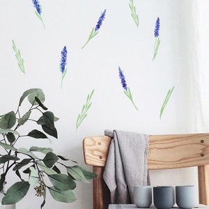 Wandsticker Lavendel: Vintage Wildblumen Zweige, Provence Style h19