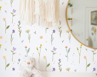 Wild Leaves and flowers Decal - Wild Flowers Wall Decal, Twigs Wall Decals, Sweet Flowers and Twigs Decal, Nursery Decor ,h182