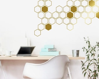 Honeycomb Wall Decals - Geometric Wall Decals, Gold Vinyl Decals, Honeycomb Decal, Vinyl Wall Decals, Living Room Decals, Wall Sticker ga46