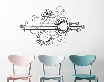 Geometric Moon Phases Wall Decal - Moon Phases Decor, Gold Moon Phases, Sun Decals, Moon Wall Decal, Moon Phase Wall Art  ga186