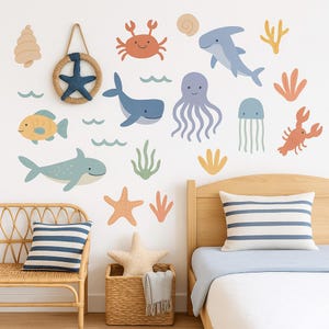 Watercolor Ocean Animal Wall Decals: Removable Sea Life Nursery Decor z3340