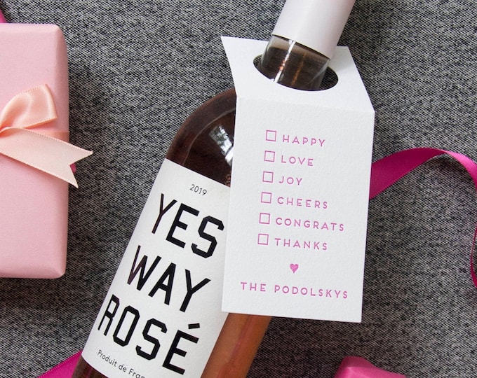 Letterpress Wine Tags with Personalized Name | Custom Celebration Gift Tag | Design WT250
