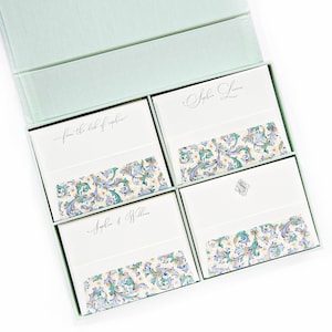 Personalzied Grand Seafoam Letterpress Silk Stationery Box - G26 | Custom Note Cards