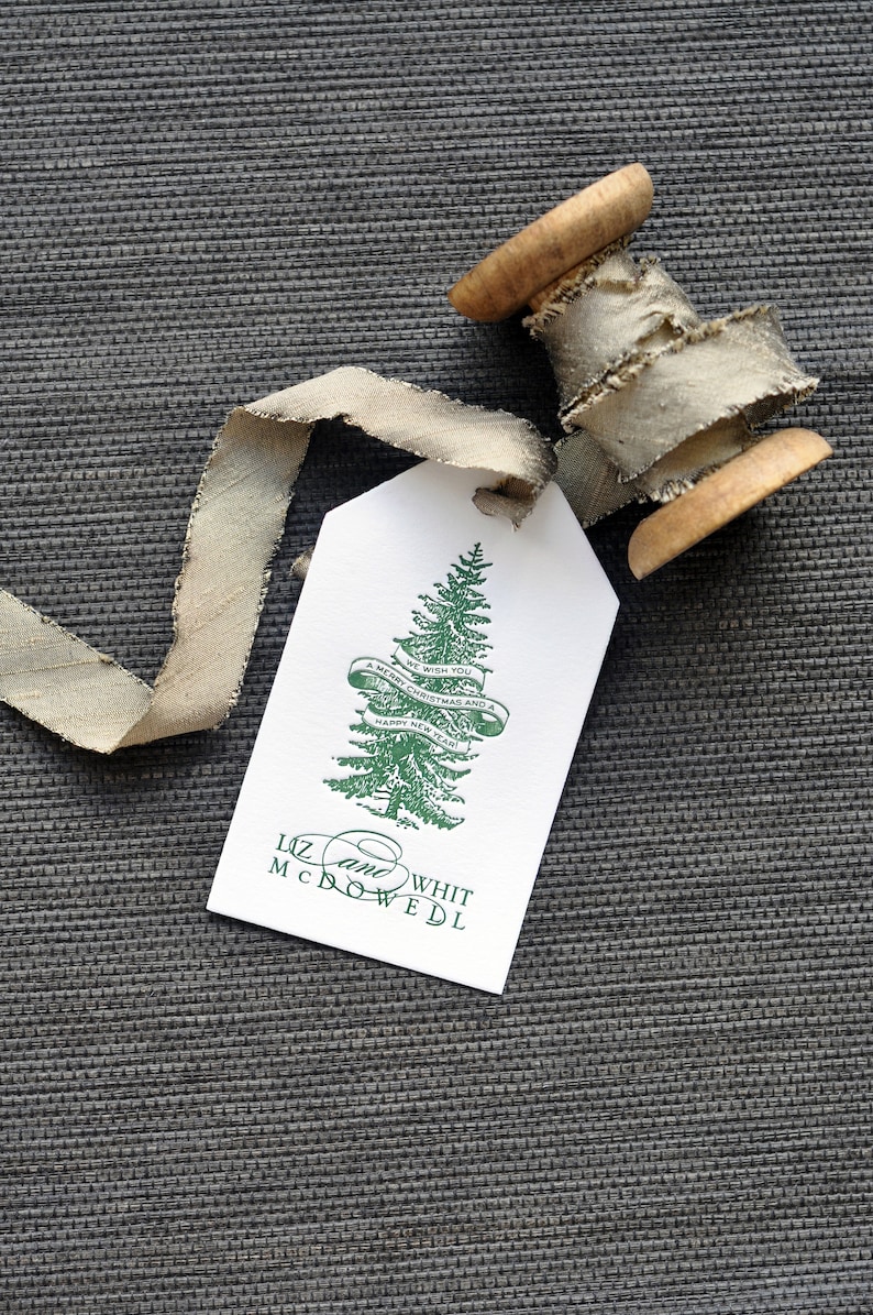 Letterpress Gift Tags with Personalized Name Custom Christmas Gift Tag Design T59 image 1