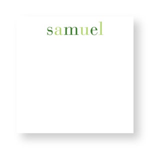 K&ouml;nnte beinhalten: Eine wei&szlig;e Karte mit dem Namen "samuel" in gr&uuml;nen und hellgr&uuml;nen Buchstaben.