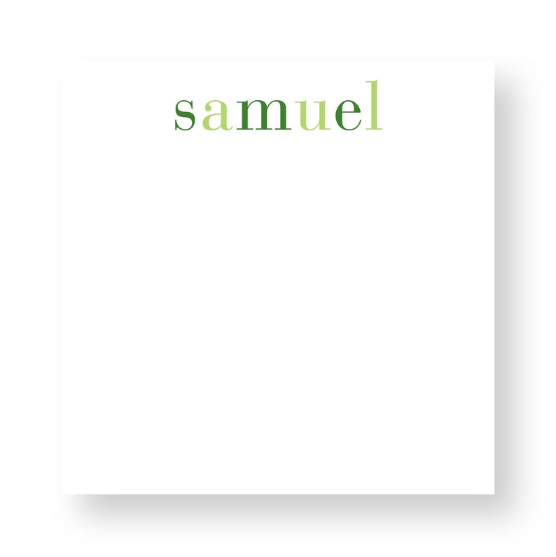 Rainbow Shaded Notepad with Personalized Name Custom Colorful Name Notepad Perfect Kids Birthday Gift Shaded Greens