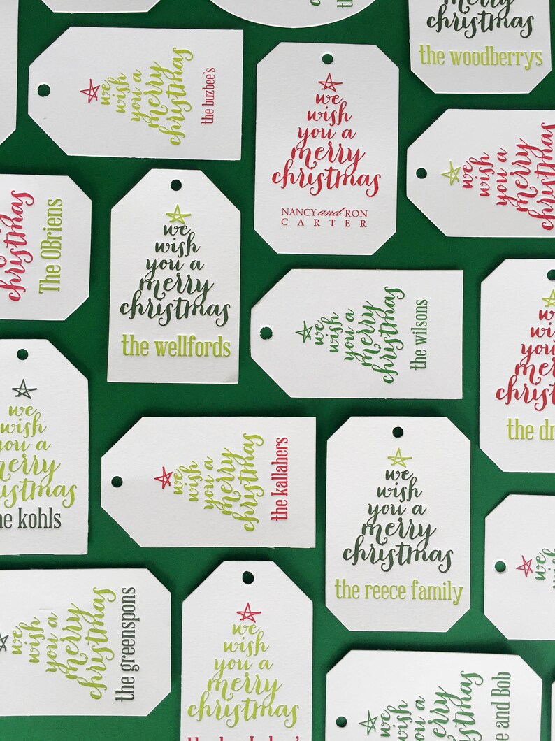 Letterpress Gift Tags with Personalized Name Custom Christmas Gift Tag Design T48 image 2