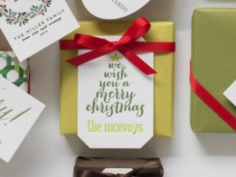 Letterpress Gift Tags with Personalized Name Custom Christmas Gift Tag Design T48 image 3