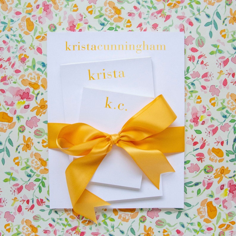 Shaded Yellow Notepad Set with Personalized Name Custom Name Notepads Comes ready to gift with a bow image 1