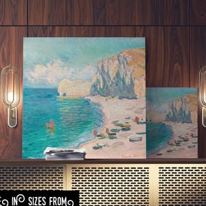 Monet’s Beach and the Falaise d&#39;Amont Canvas Wall Art - Coastal Landscape Painting, Beautiful Wall Decor for Home or Gift