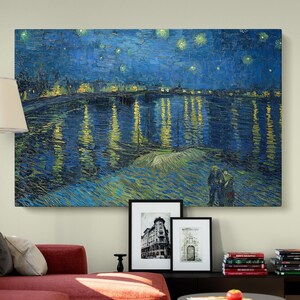 Starry Night Over the Rhône Canvas Wall Art - Vincent van Gogh Painting, Framed Canvas Print, Classic Wall Decor for Living Room or Office