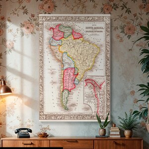 Lienzo enmarcado con mapa político de Sudamérica: arte de pared educativo perfecto para la decoración del hogar y la oficina, regalo para colgar en la pared.